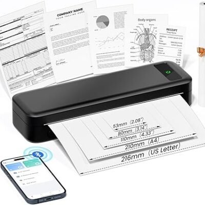 Portable Printers Wireless for Travel, Inkless Thermal Printer, Small Bluetooth